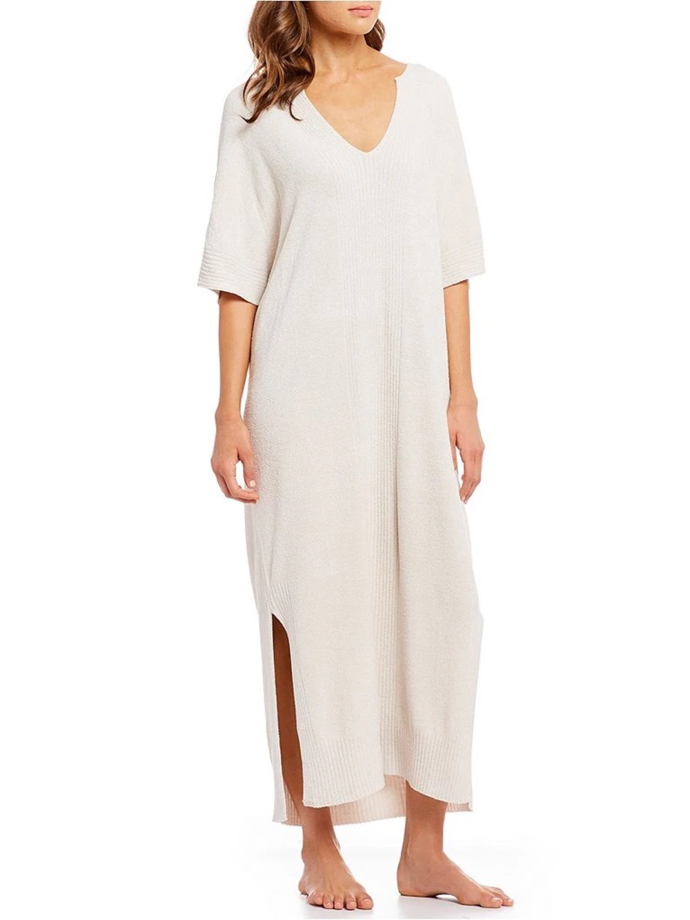 ✨Barefoot Dreams Ribbed ultra light caftan in Light Cream✨